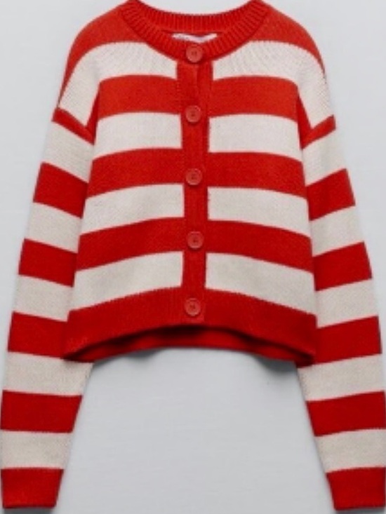 Zara Sweaters - Zara Red and White Striped Button-Front Cardigan